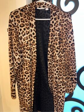 Susan Graver Leopard Print Open Cardigan - Brown and Black
